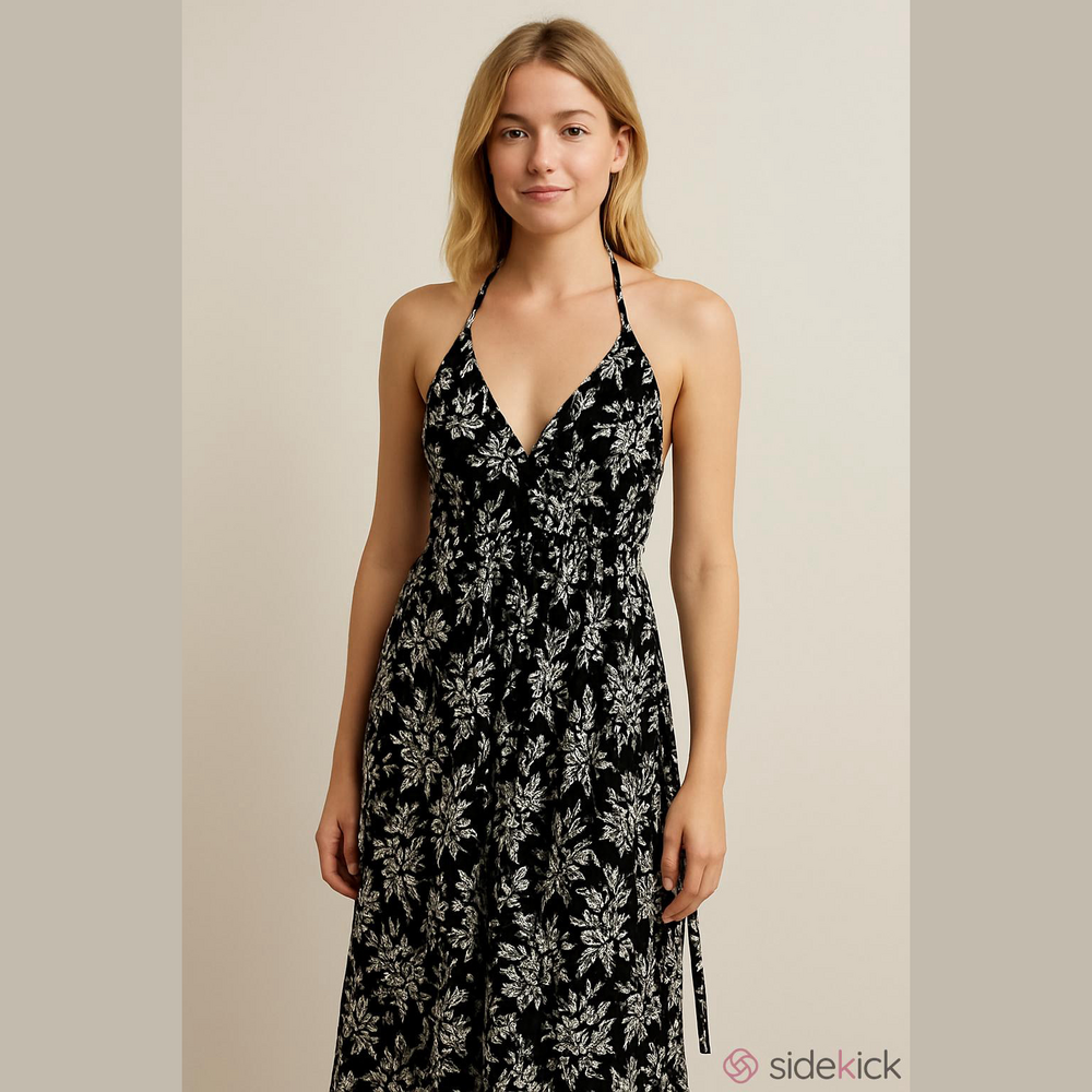 White House Black Market Black and White Floral Midi Dress Size 14
